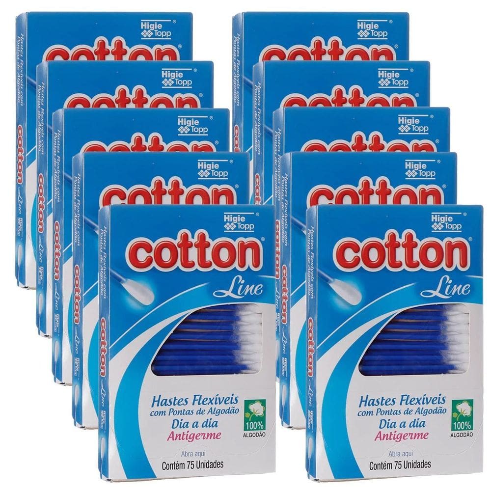Kit 750 Unidades Hastes Flexíveis Cotton Line 10 Caixas 75