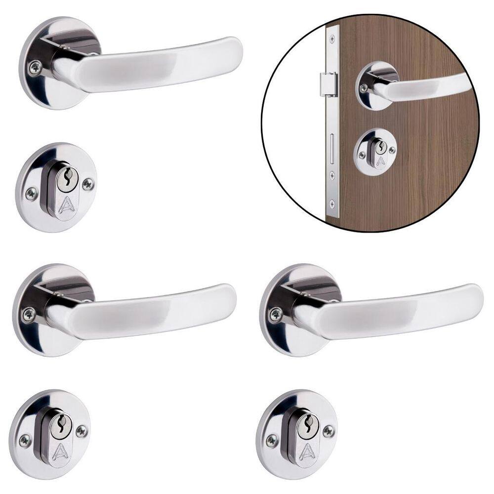 Fechadura Para Porta Externa Perfil Redondo Aço Inox 03 Un