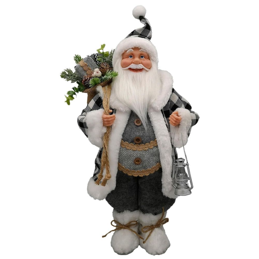 Papai Noel Médio Cinza Xadrez Decoração Natal 50Cm
