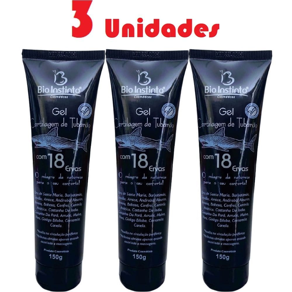 Kit com 3 Gel Cartilagem de Tubarão Com 18 Ervas 150g
