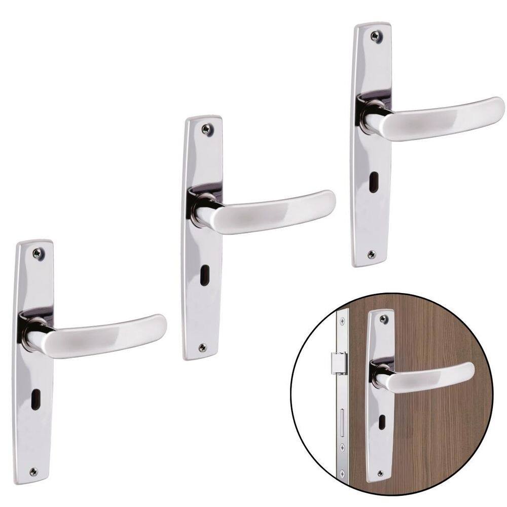 Fechadura Para Porta Interna Aço Inox Cromado Kit 03 Un
