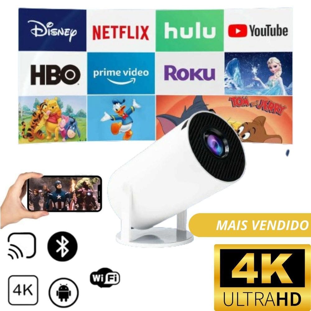 Projetor Hy300 Portátil Branco 110V/220V - Profissional 4K