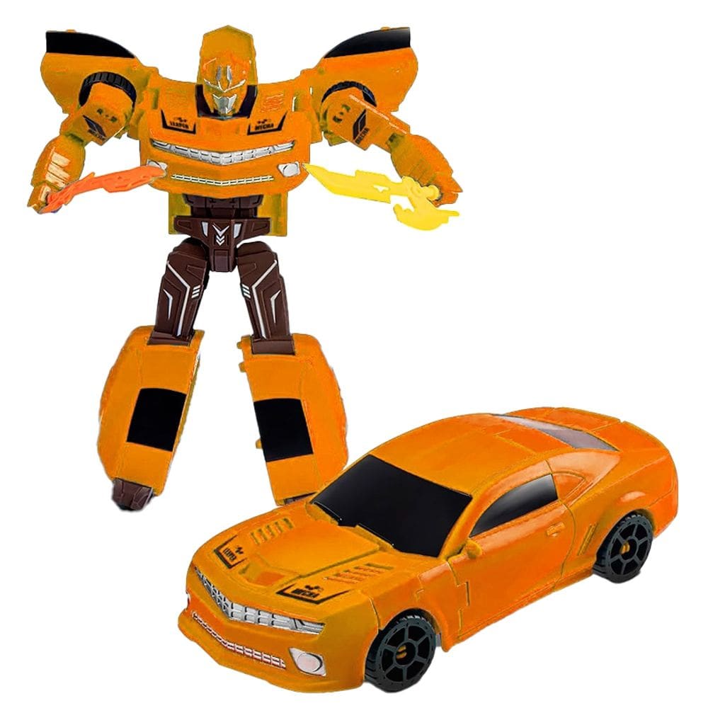 Boneco Robô Transforma em Carro 2 em 1 Robot Fighter Bots Laranja L015-77 - Dorémi