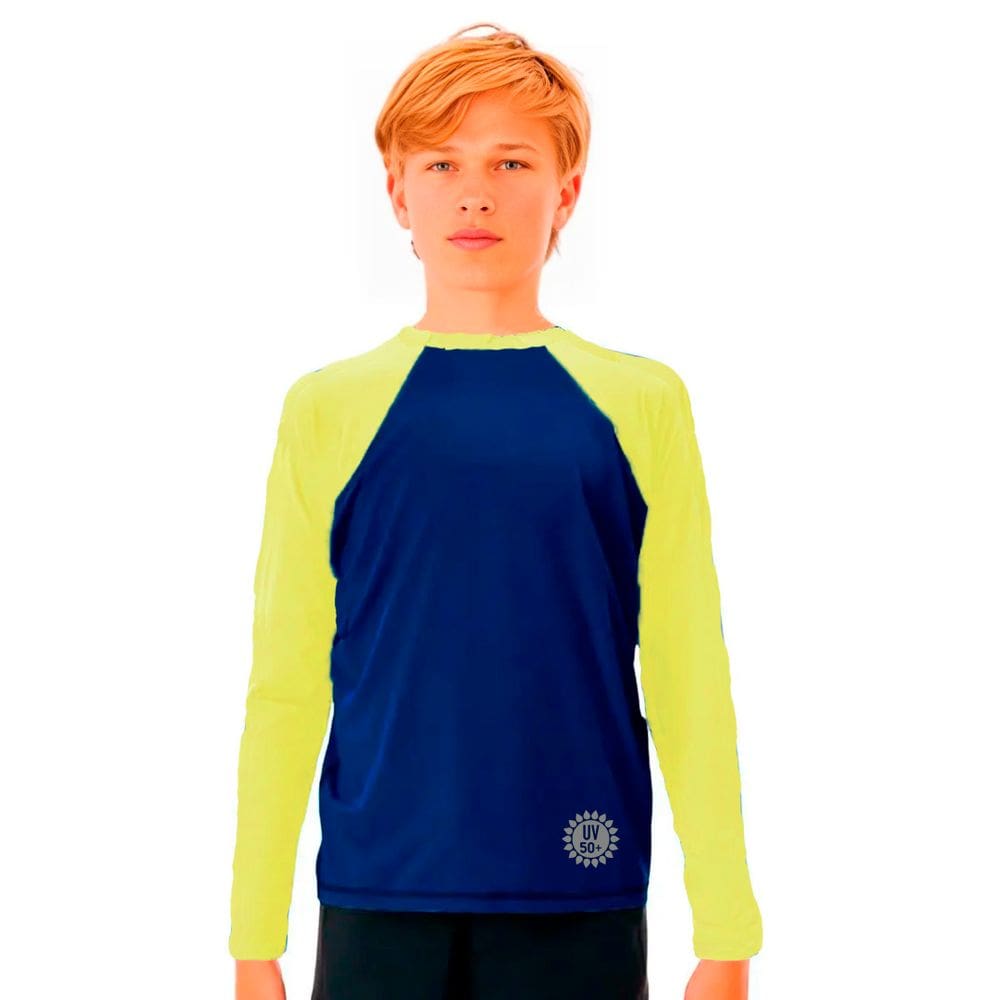 Camiseta Infantil Manga Longa Menino Uv50 Azul Verde 1 a 14