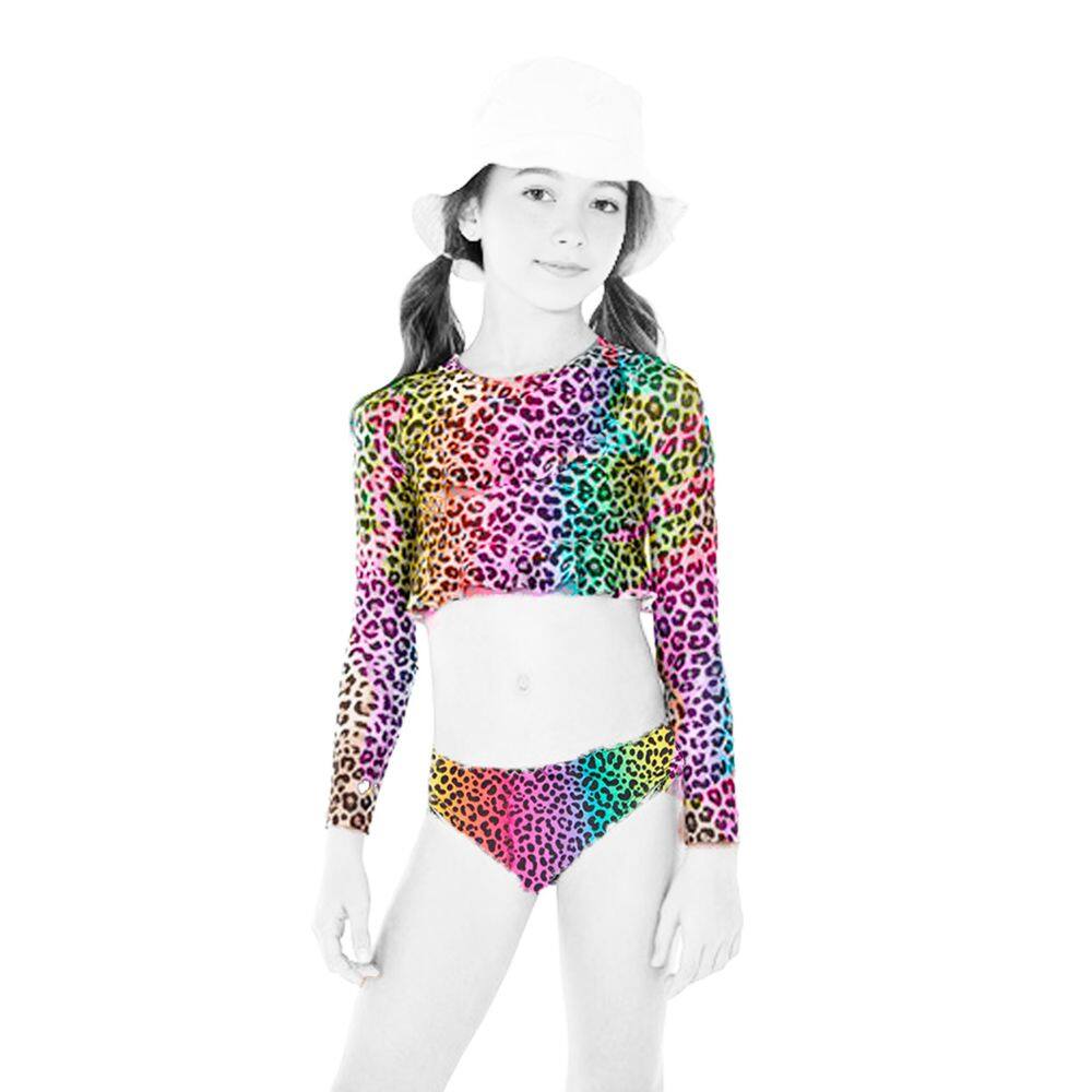 Biquini Infantil + Blusa Cropped Proteção Solar Uv50 Oncinha