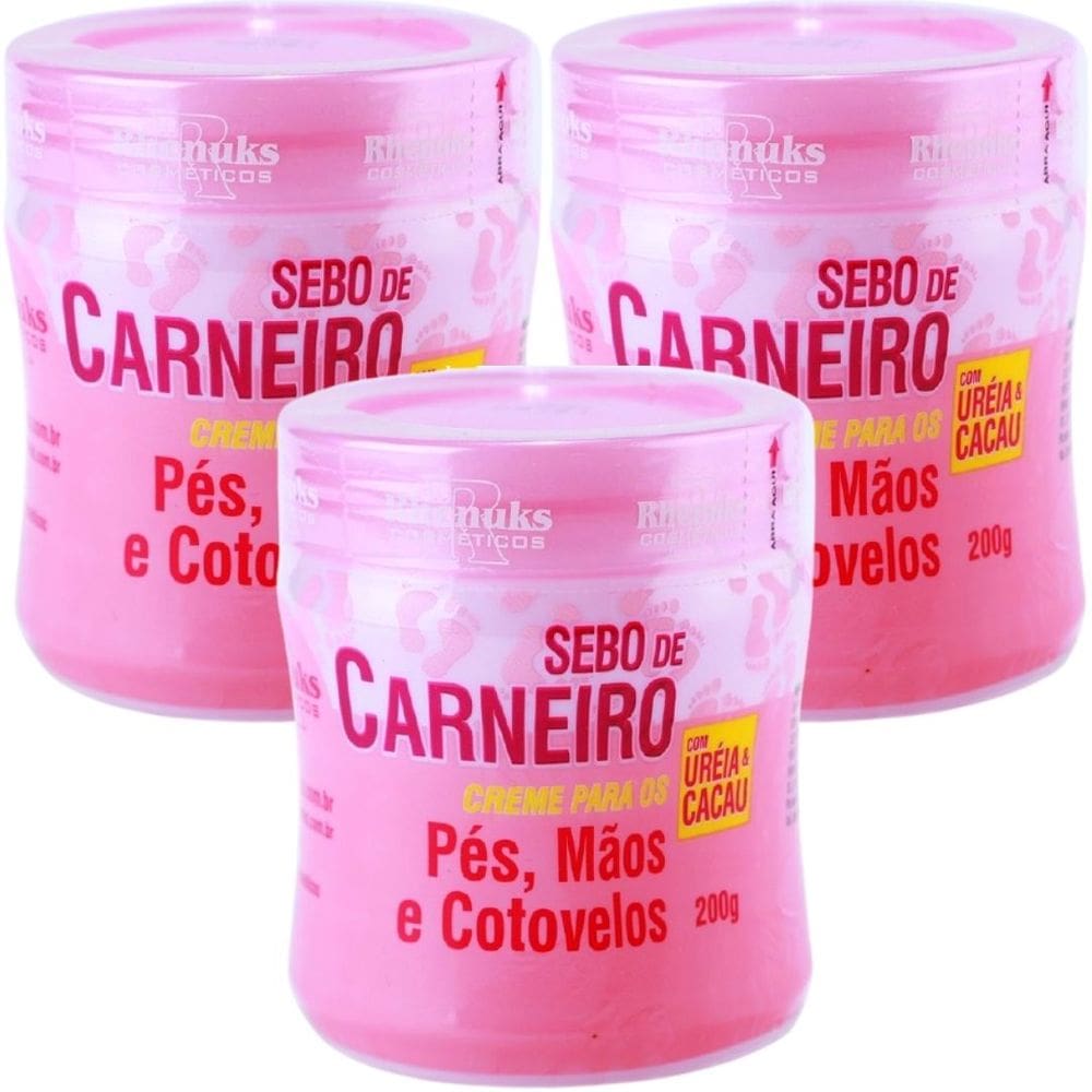 3 Creme Hidratante Pé Mãos Rachadura Sebo De Carneiro 200g
