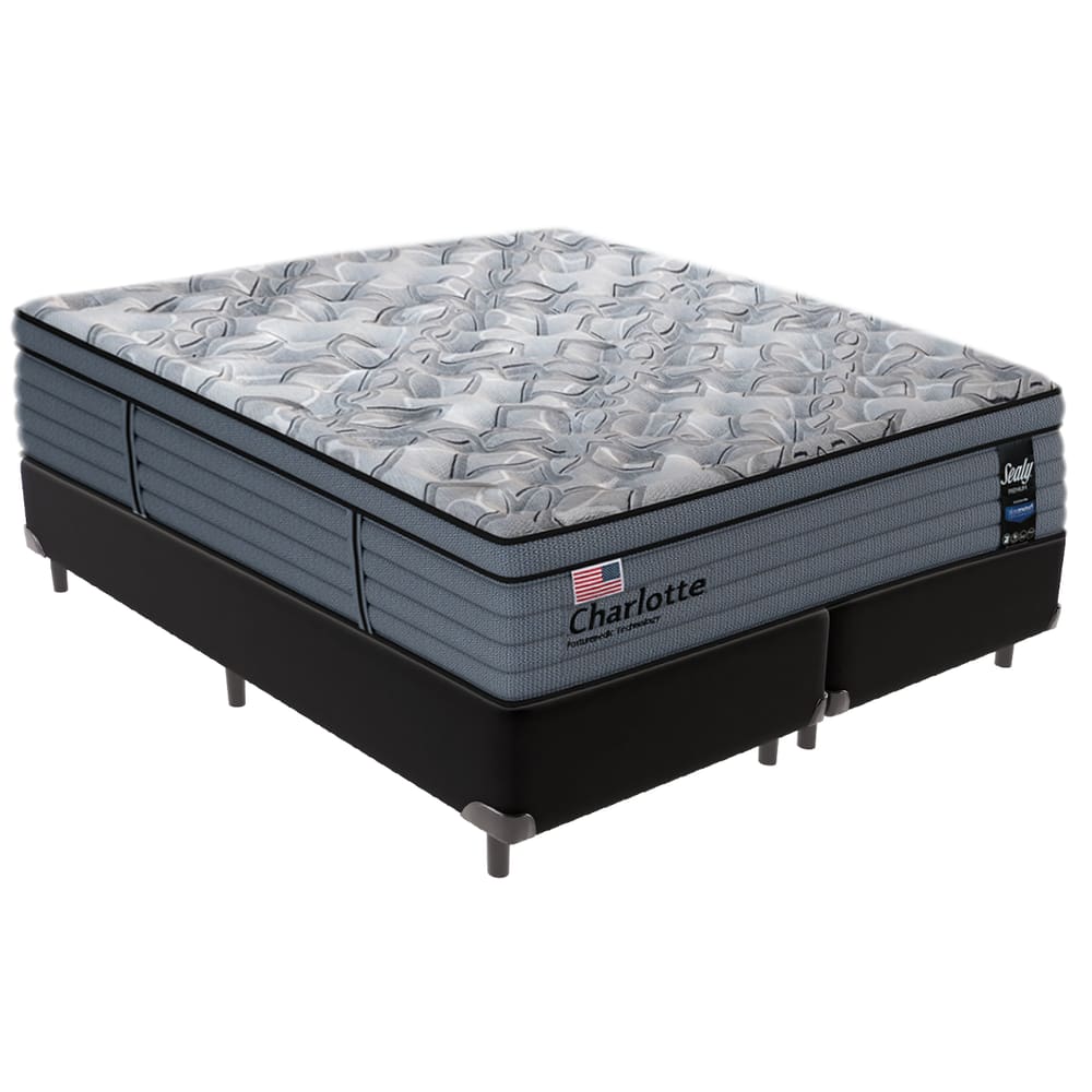 Cama Box Preto Colchão Queen Charlotte Molas Ensacadas Sealy