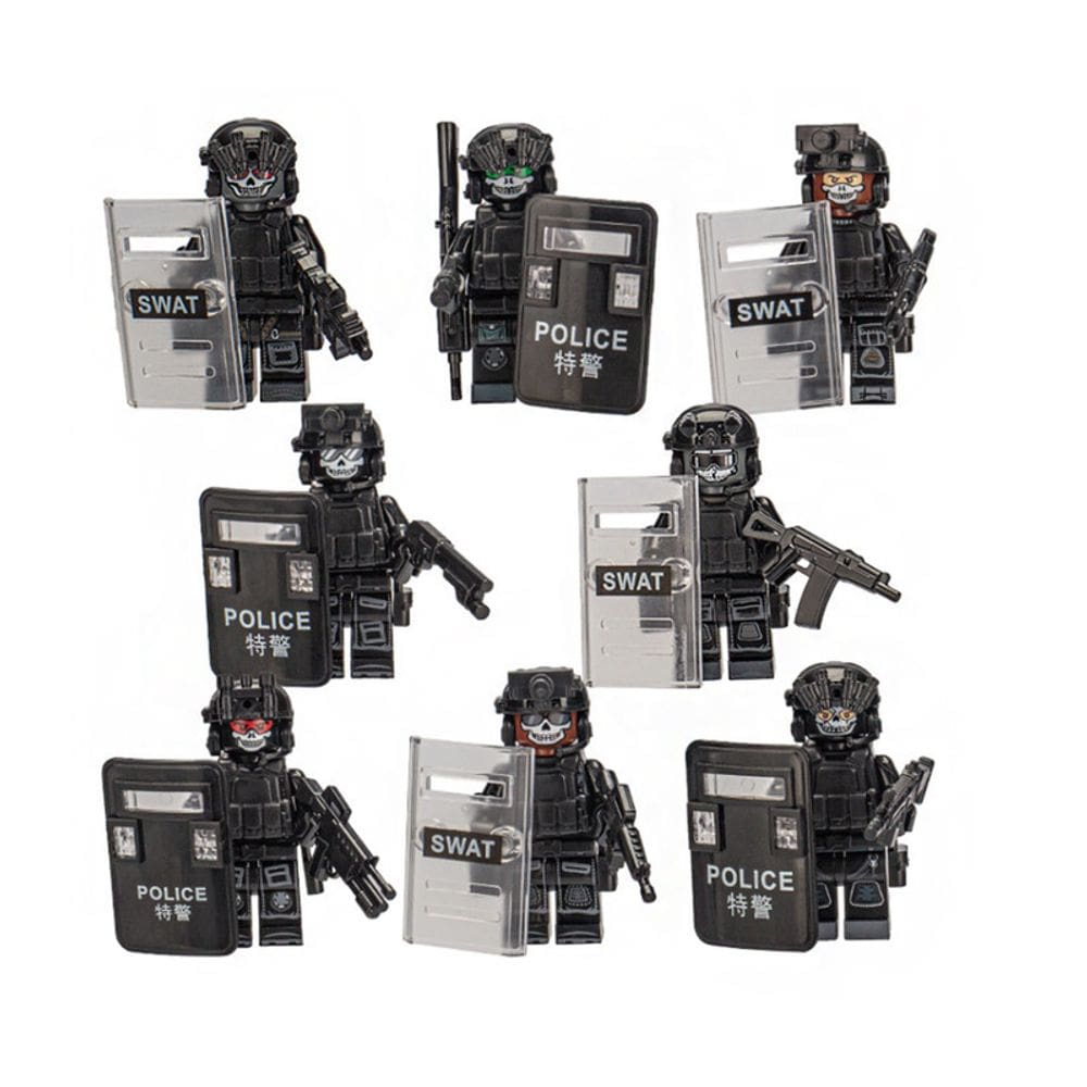 Kit 8 Boneco Militar Policial Caveira Blocos De Montar
