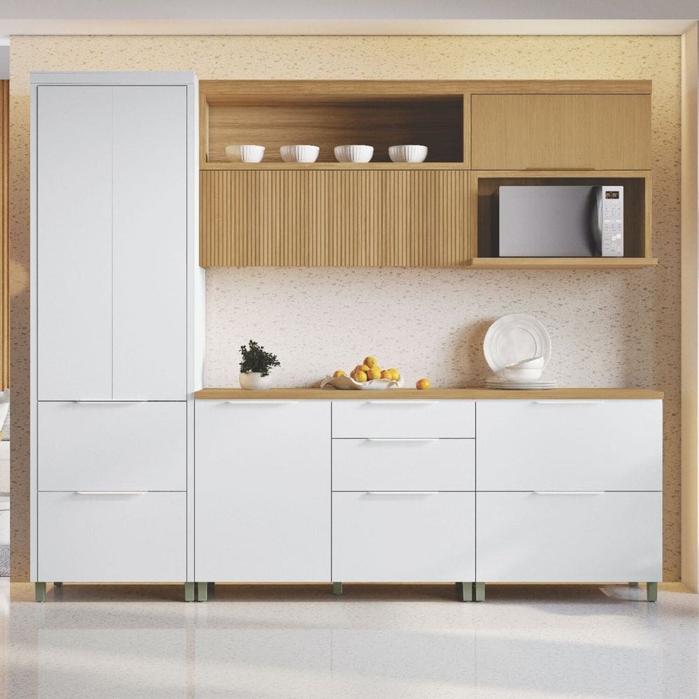 Cozinha 5 Peças 6 Portas 6 Gavetas Marquesa 100% Mdf Branco/Naturale