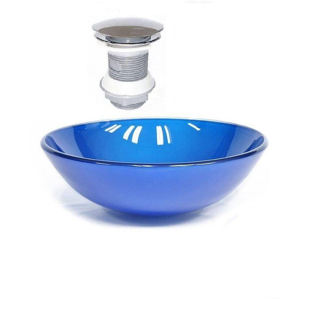 Cuba de Vidro Redonda 42cm + Válvula Click Azul