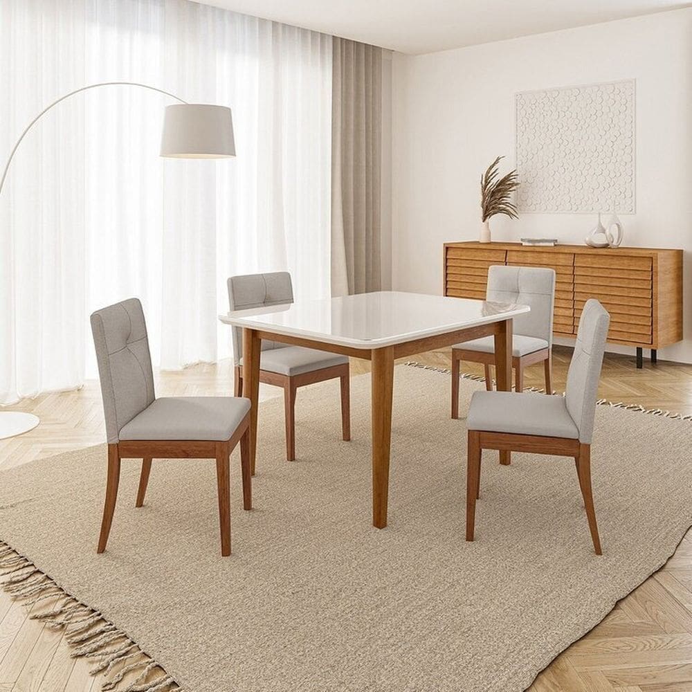 Conjunto Mesa de Jantar Tangará 130cm e 4 Cadeiras Estofadas Tiê Maxx Cabecasa Madeiramadeira Caramelo/Bege Claro