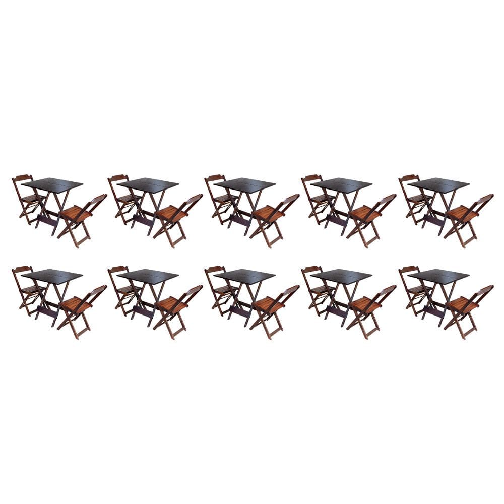Kit 10 Jogos de Mesa Dobravel com 2 Cadeiras de Madeira 70x70 - Imbuia
