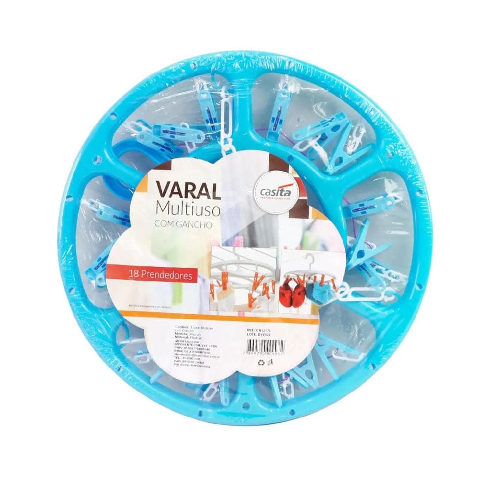 Varal Multiuso Com Gancho E 18 Prendedores 34*2Cm