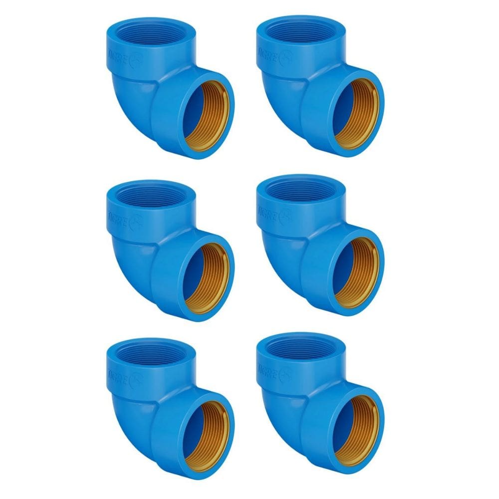 Kit 6 Joelho Cotovelo 90º PVC Rosca Latão 32mmx3/4`` Azul