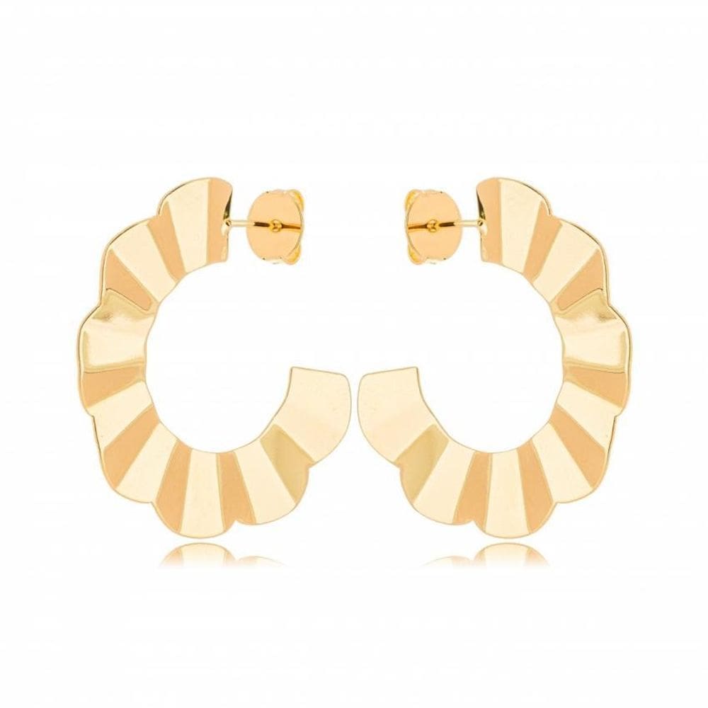 Brinco Argola Detalhada Banho De Ouro Amarelo De 18K