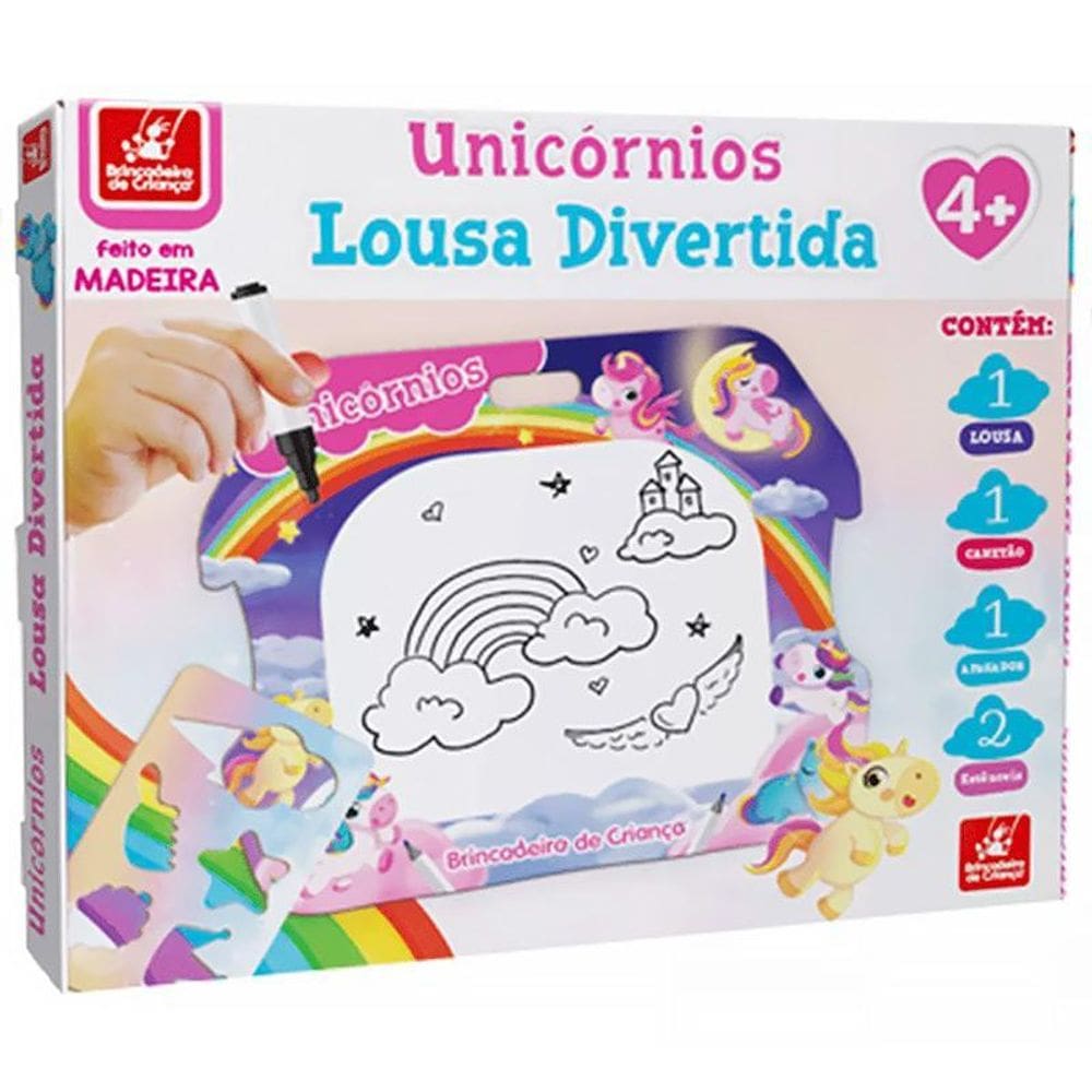 Lousa Divertida Unicórnios Em Madeira 2600 Brincadeira