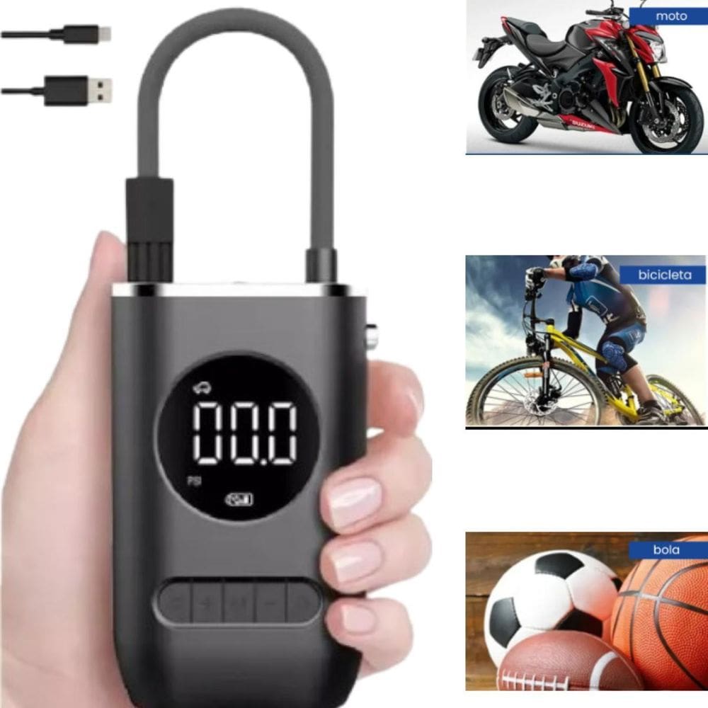 Compressor Ar Pneu Carro Bike Moto Portátil E Power Bank