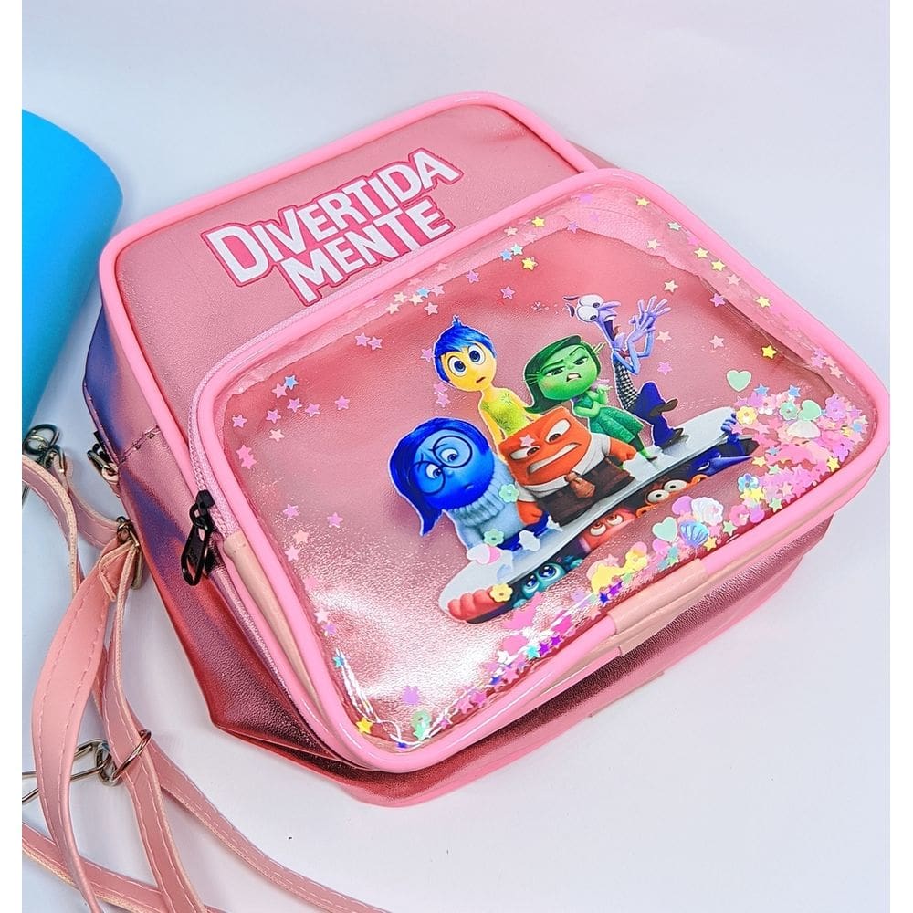 Bolsa Infantil Menina Mochila de Costa Pequena Personagens com Brilho Divertidamente 2 Bolsinha Divertida Mente Passeio