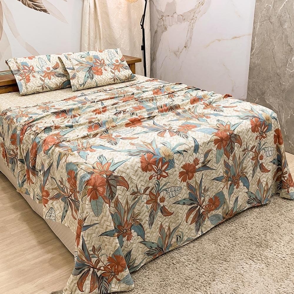 Jogo Cama Lençol King Colonial Percal 300 Fios 4 Peças