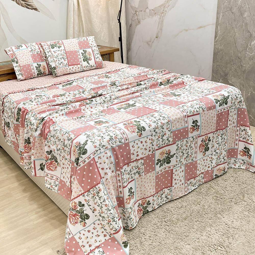 Jogo Cama Lençol King Colonial Percal 300 Fios 4 Peças Rosa