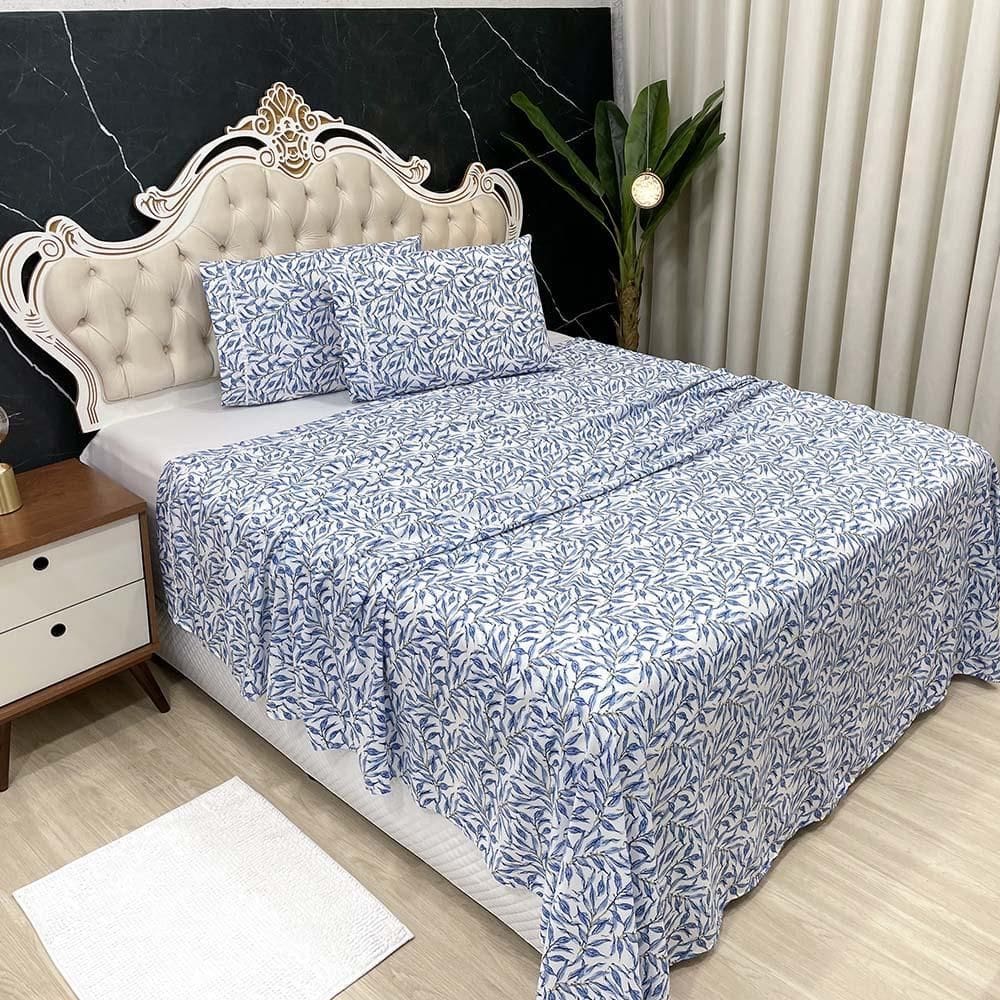 Jogo Cama Lençol King Colonial Percal 300 Fios 4 Peças Azul