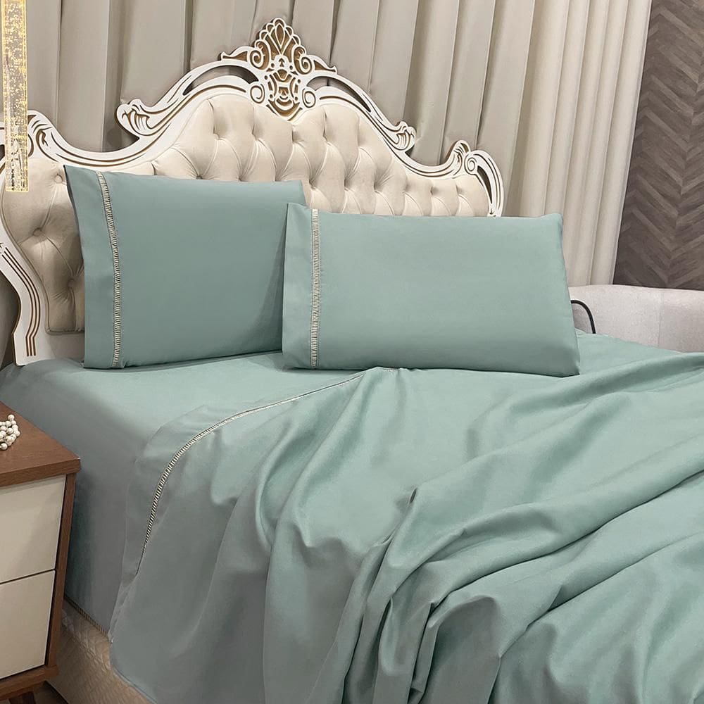 Jogo Cama Lençol King Realce Percal 400 Fios 4 Peças Alecrim