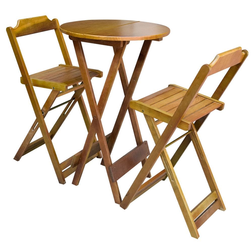 Jogo de Mesa Bistrô Dobrável em Madeira Padrão com 2 Banquetas Altas - Caramelo