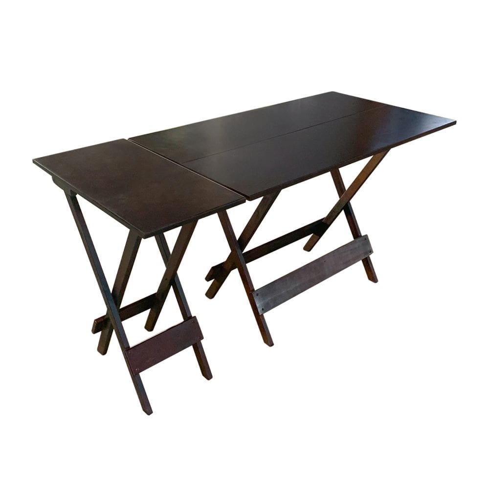 Conjunto de Mesa Dobrável 120x70 em Madeira Maciça com Mesa Aparador - Imbuia