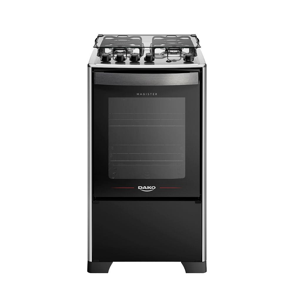 Fogão 4 Bocas a Gás Dako Magister com Acendimento Automático Mesa de Inox Preto Bivolt