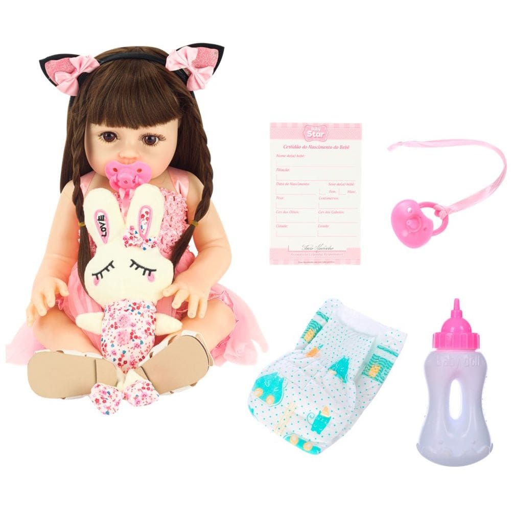 Boneca Bebê Reborn Realista Coelhinho com Acessórios Baby Star