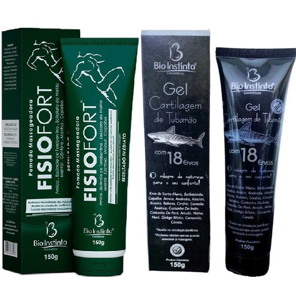 Kit Pomada Massageadora Fisio Fort Gel Massageador Cartilagem de Tubarão