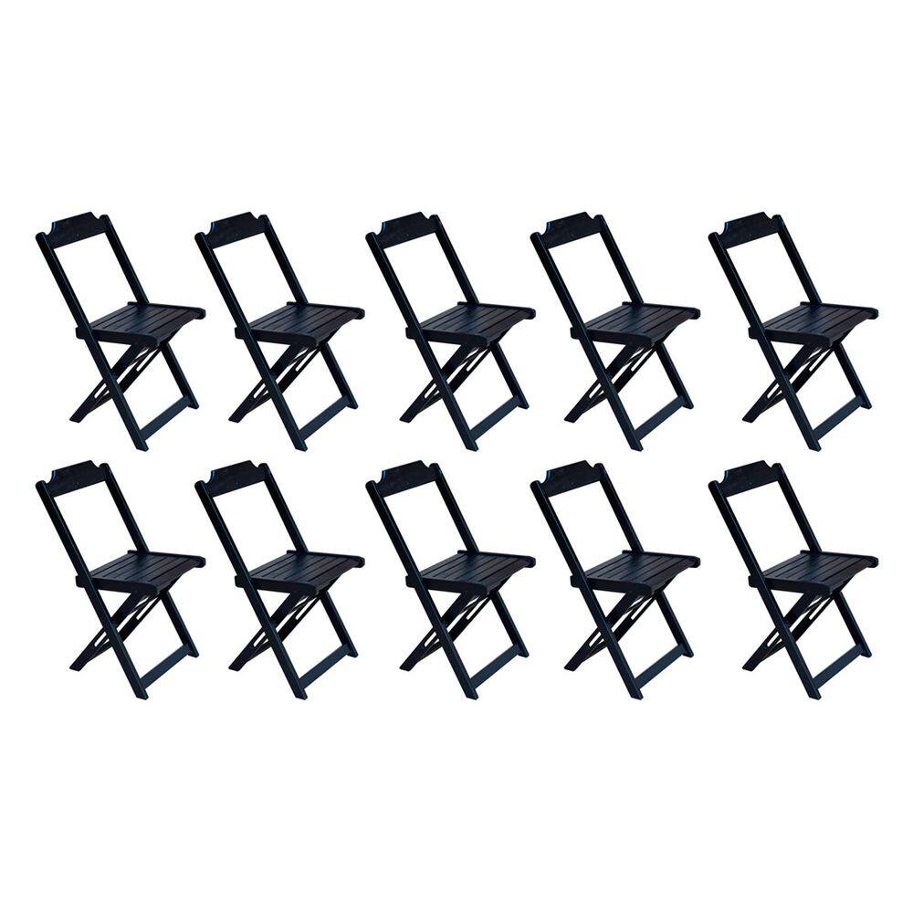 Kit 10 Cadeiras de Madeira Dobravel  Preto
