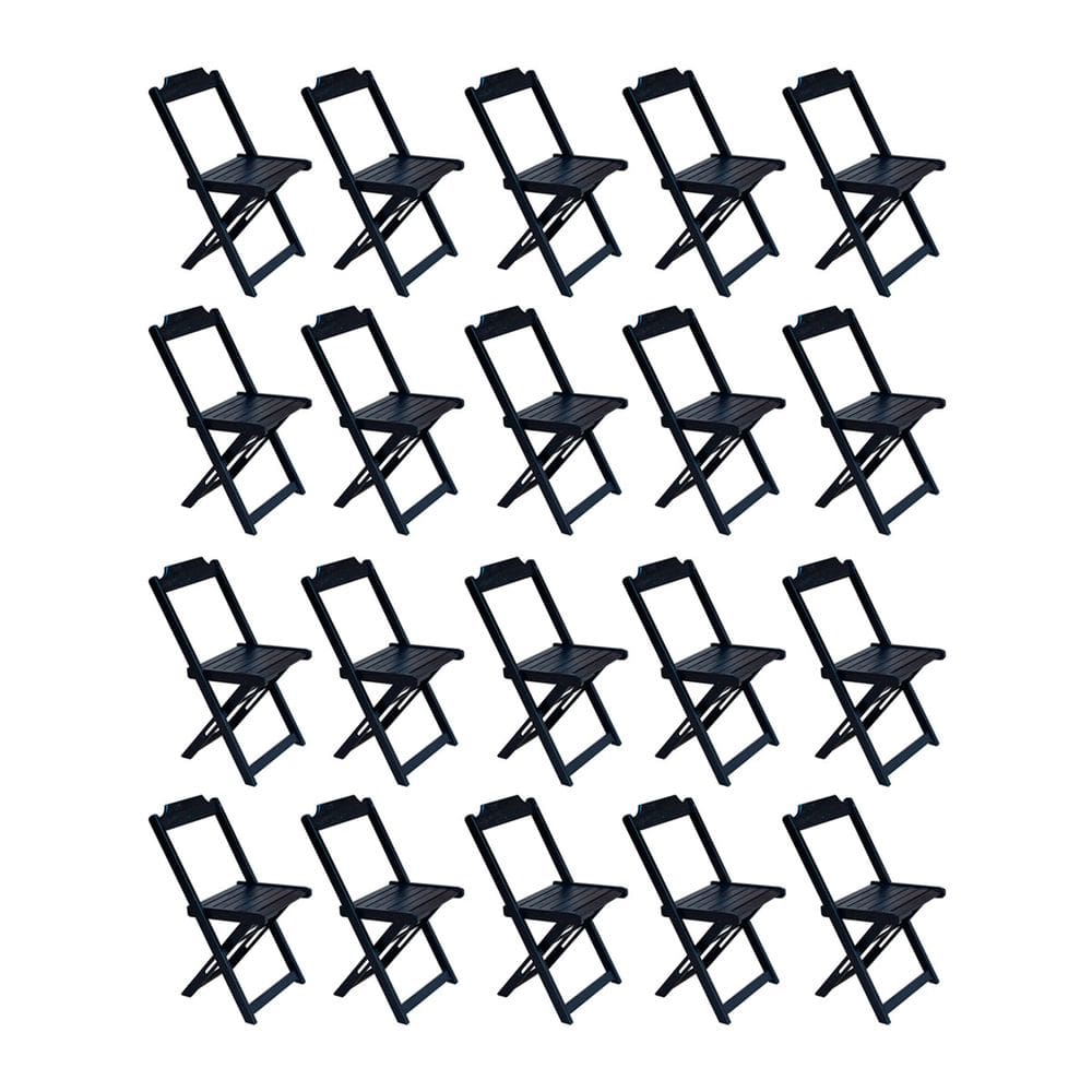 Kit 20 Cadeiras De Madeira Dobravel Preto