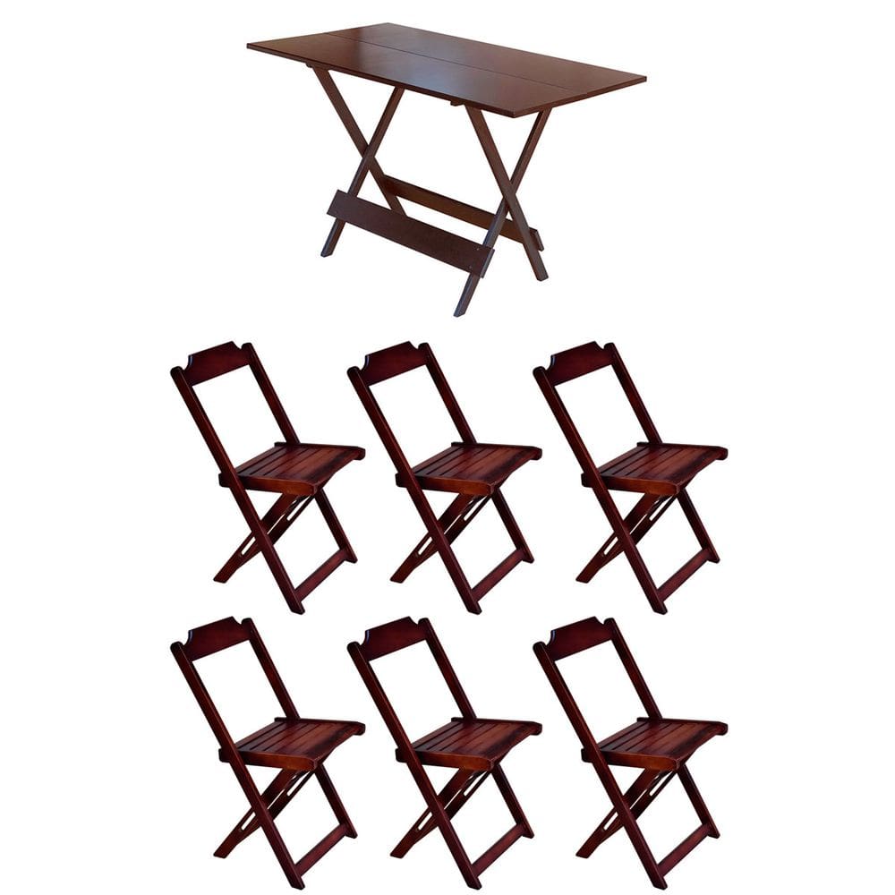 Conjunto Mesa De Madeira Dobravel 120x70 Imbuia 6 Cadeiras