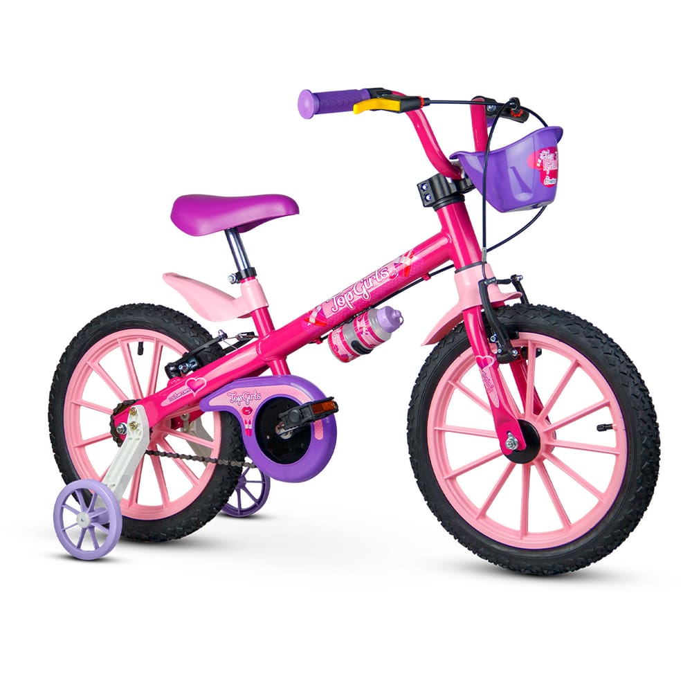Bicicleta Infantil Aro 16 Com Rodinhas Nathor Bike Criança Menina Top Girls Rosa