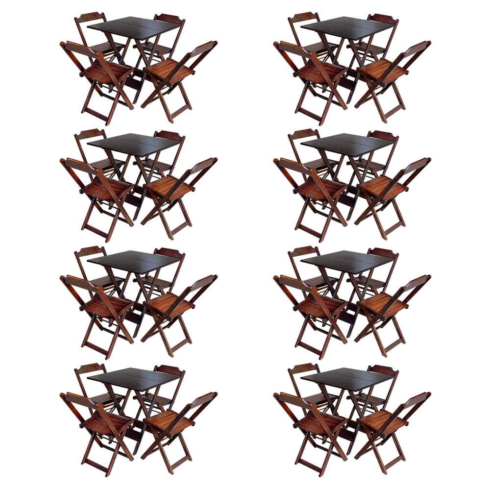 Kit 8 Conjuntos De Mesa Com 4 Cadeiras De Madeira Dobravel 70x70 Imbuia