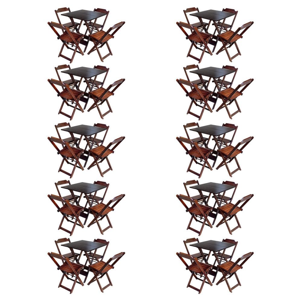 Kit 10 Conjuntos De Mesa Com 4 Cadeiras De Madeira Dobravel 70x70 Imbuia