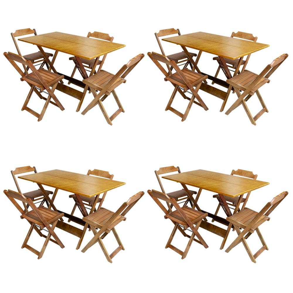 Kit 4 Conjuntos De Mesa Com 4 Cadeiras De Madeira Dobravel 120x70 Castanho