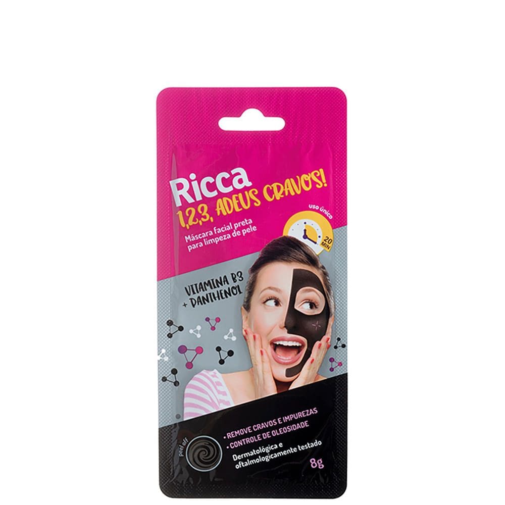 Kit com 3 Máscaras Faciais Preta Removedora de Cravos Ricca