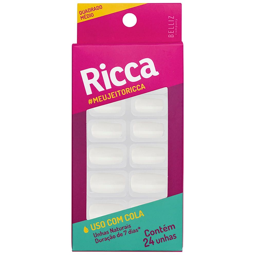 Kit com 3 Unhas Naturais Quadrado Médio Ricca