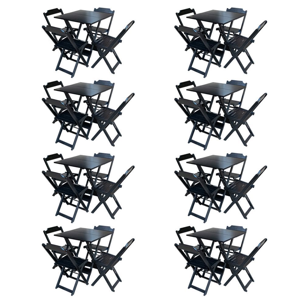 Kit 8 Conjuntos De Mesa Com 4 Cadeiras De Madeira Dobravel 70x70 Preto