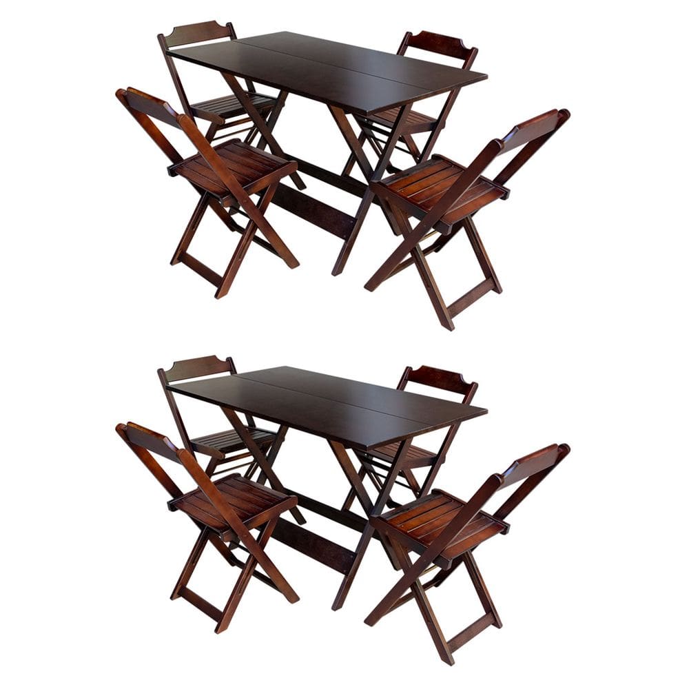 Kit 2 Conjuntos De Mesa Com 4 Cadeiras De Madeira Dobravel 120x70 Imbuia