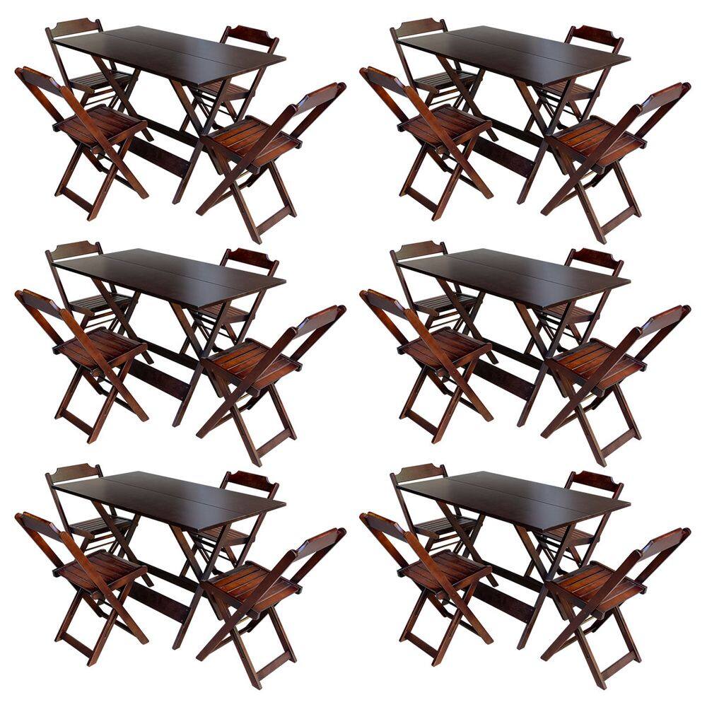 Kit 6 Conjuntos De Mesa Com 4 Cadeiras De Madeira Dobravel 120x70 Imbuia
