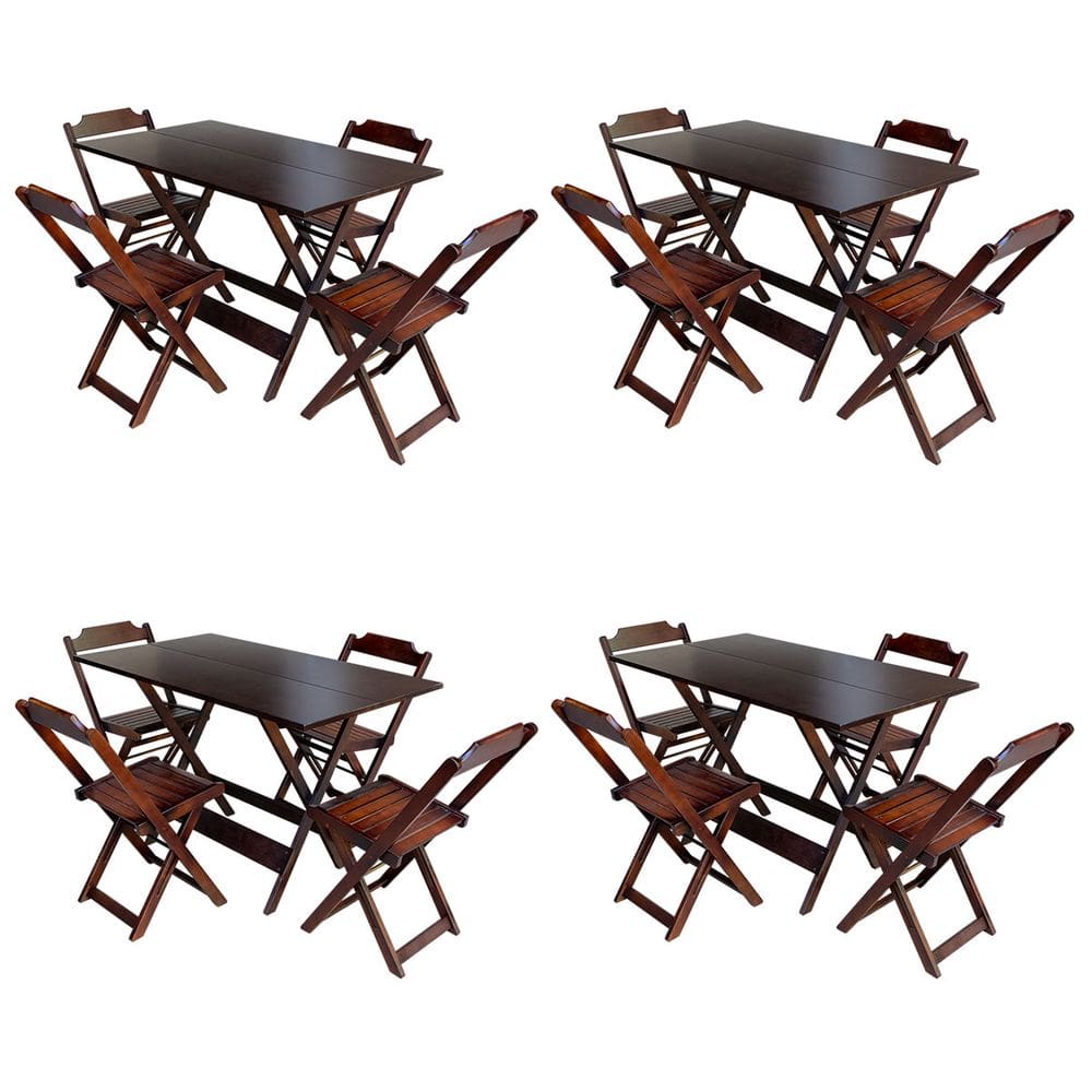 Kit 4 Conjuntos De Mesa Com 4 Cadeiras De Madeira Dobravel 120x70 Imbuia