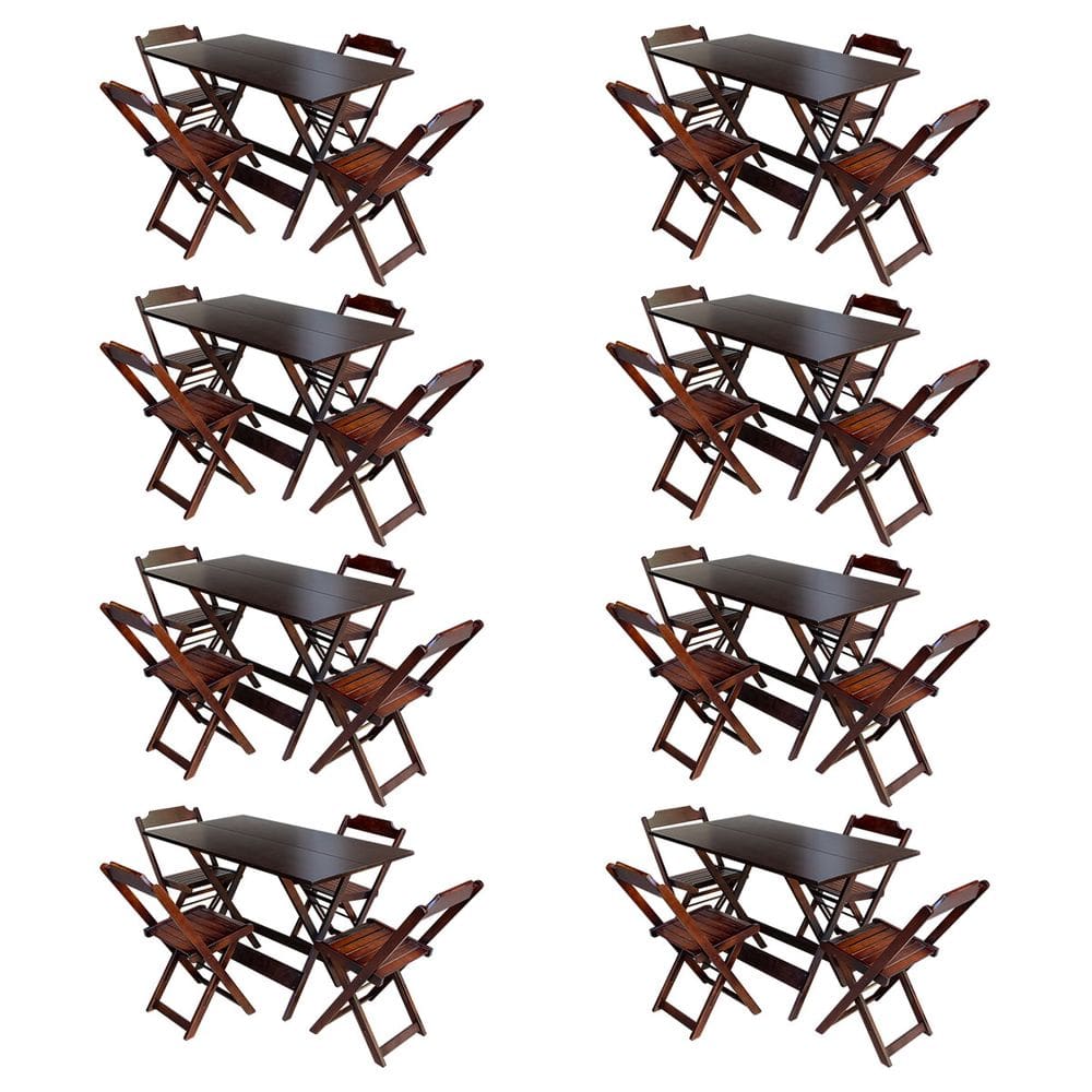 Kit 8 Jogos De Mesa Com 4 Cadeiras De Madeira Dobravel 120x70 Ideal Para Bar E Restaurante - Imbuia