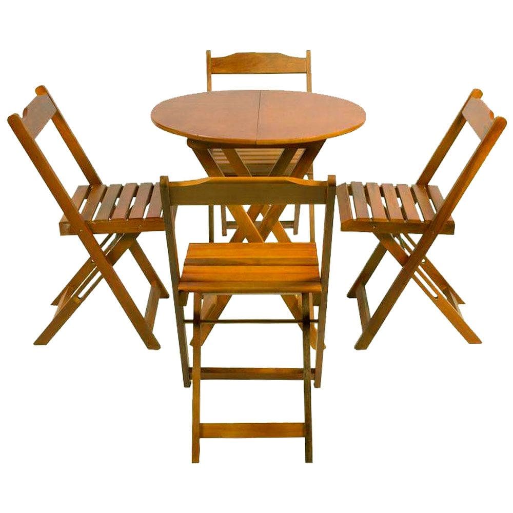 Conjunto De Mesa Dobravel Com 4 Cadeiras Tampo Redondo 70x70 Caramelo