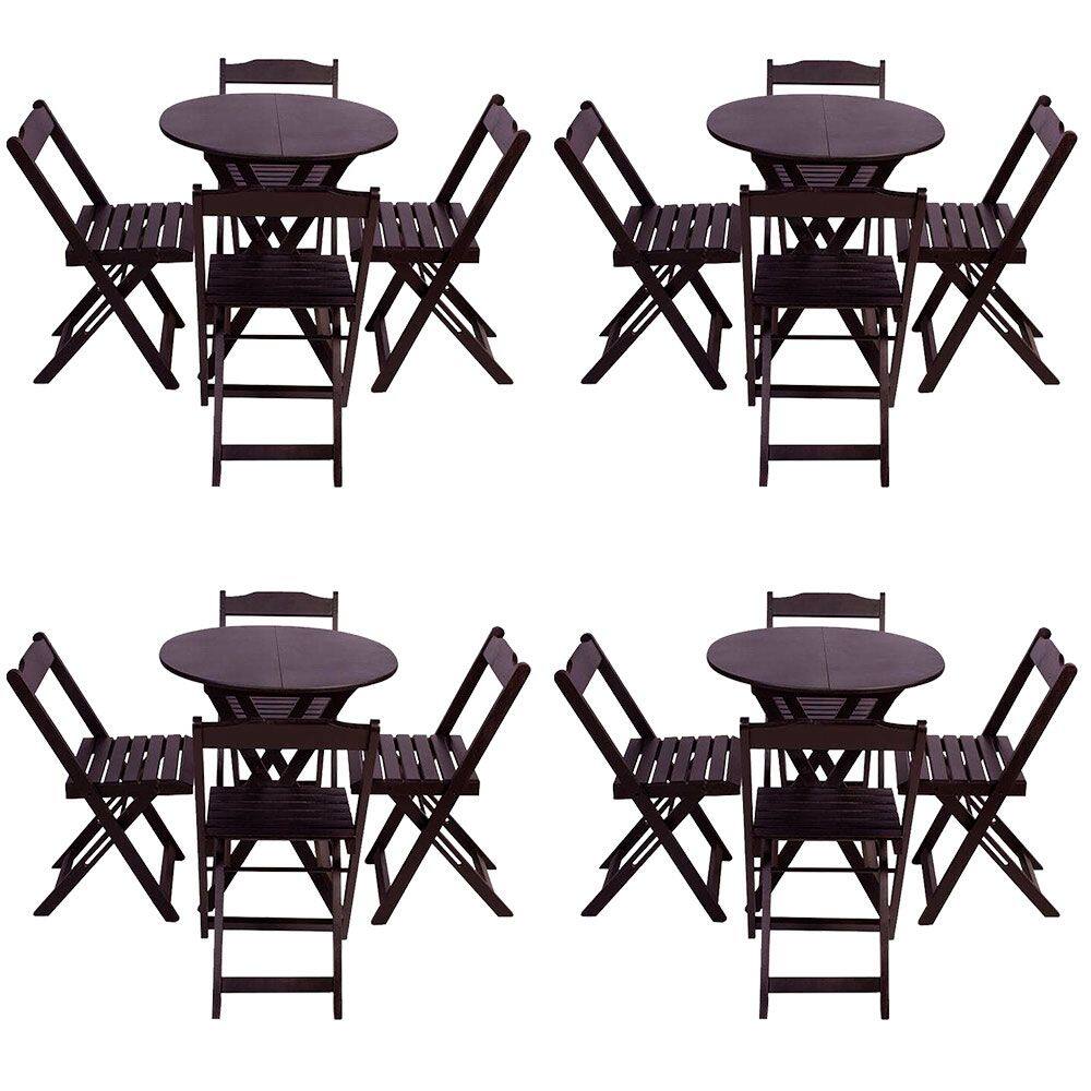 Kit 4 Jogos De Mesa Dobravel Com 4 Cadeiras Tampo Redondo 70x70 Tabaco