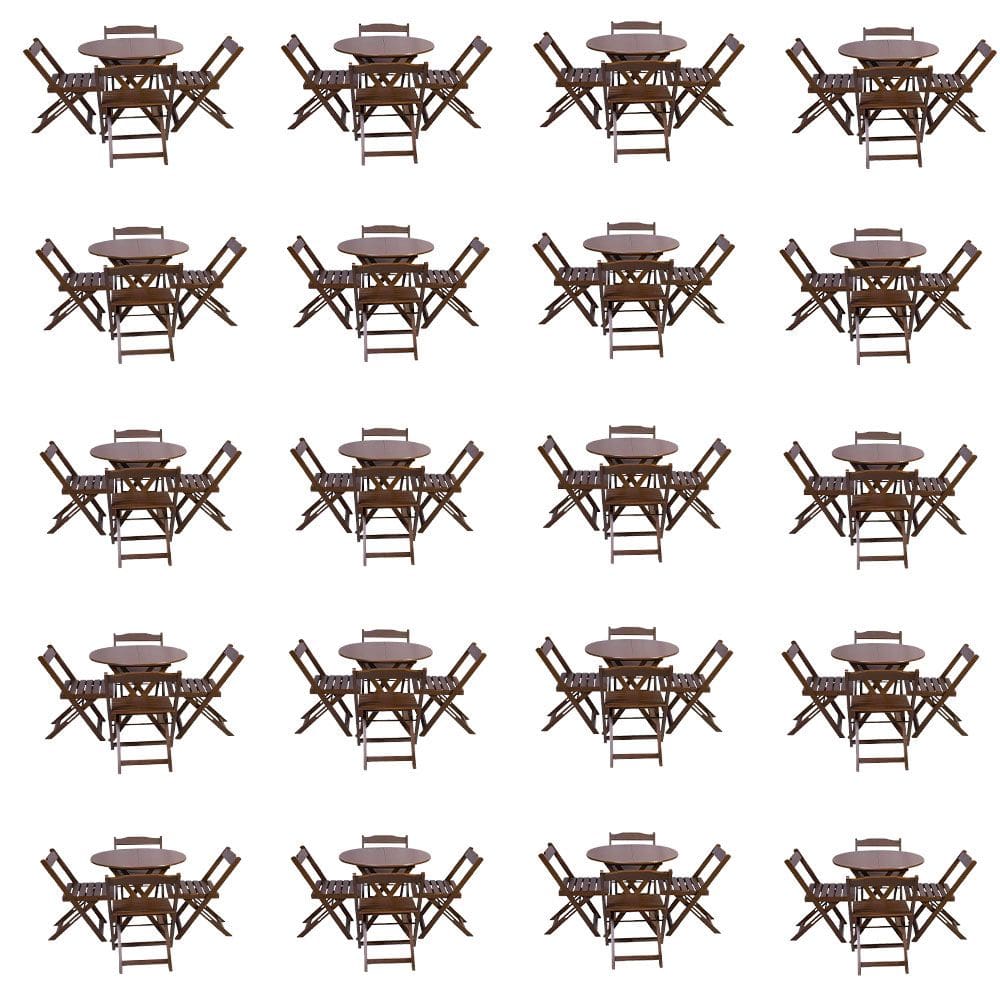 Kit 20 Jogos De Mesa Dobravel Com 4 Cadeiras Tampo Redondo 70x70 Imbuia