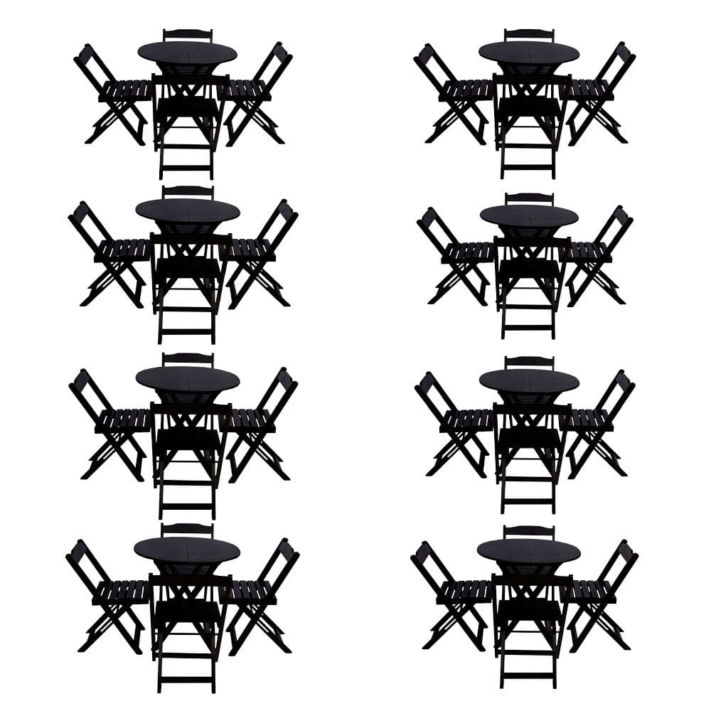 Kit 8 Jogos De Mesa Dobravel Com 4 Cadeiras Tampo Redondo 70x70 Preto