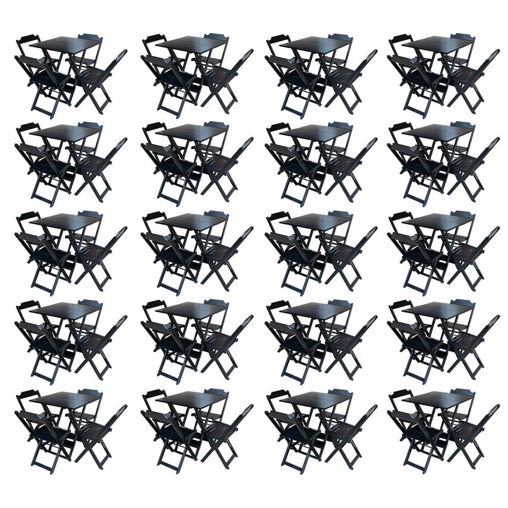 Kit 20 Jogos De Mesa Com 4 Cadeiras De Madeira Dobravel 60x60 Ideal Para Bar E Restaurante - Preto